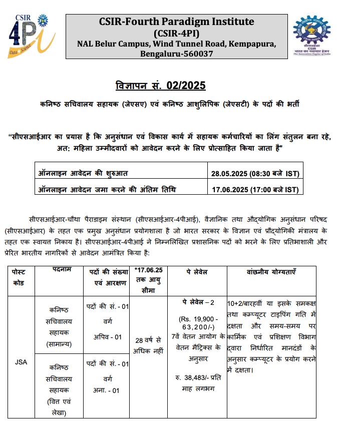 CSIR 4PI Recruitment 2025